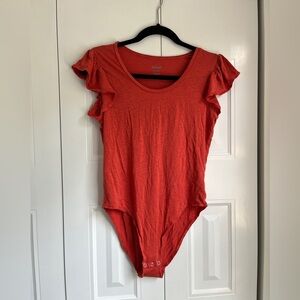 Aerie Red Ruffled Flutter Sleeve Bodysuit